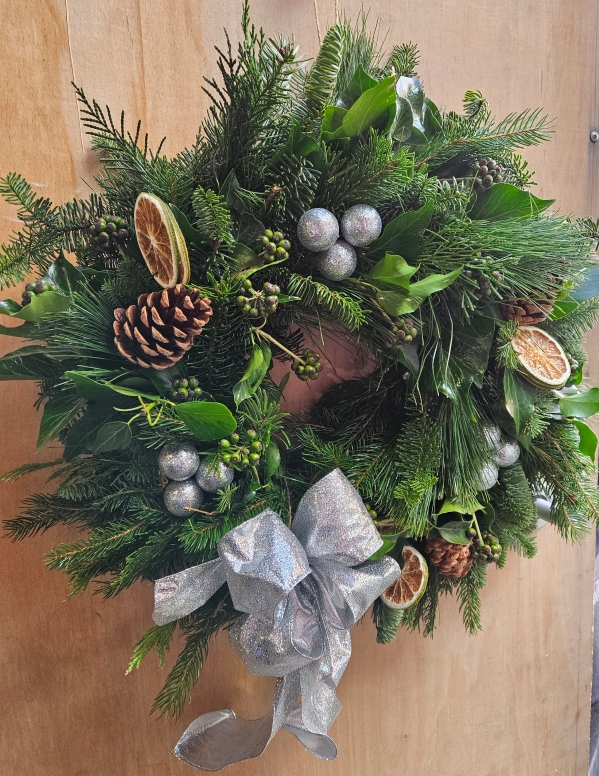 12 Inch Door Wreath Silver Theme