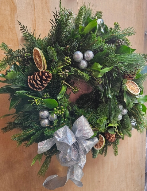 12 Inch Door Wreath Silver Theme